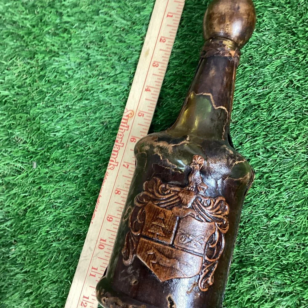 Vintage Leather Wrapped Wine Bottle Italy